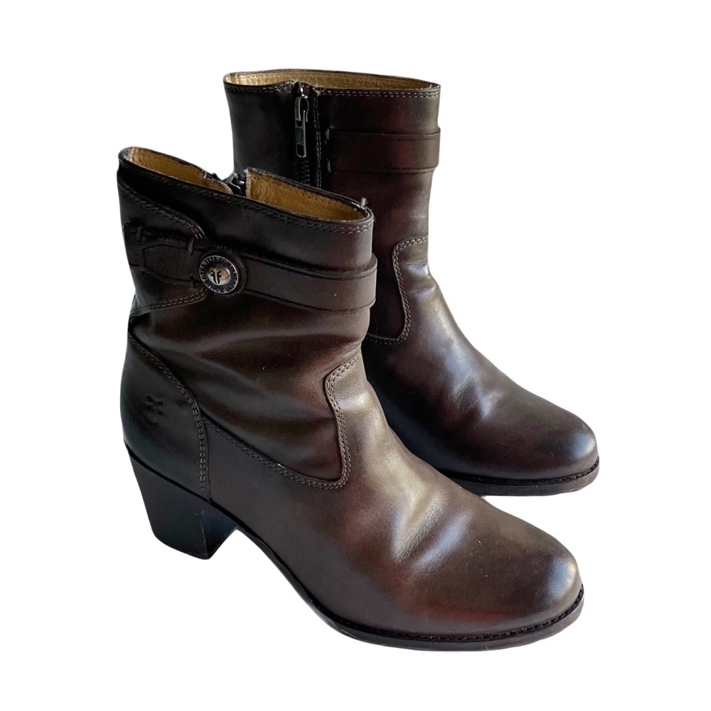Frye Malorie Button Short Leather Boots Size 7.5 Equestrian Heeled Booties Fall